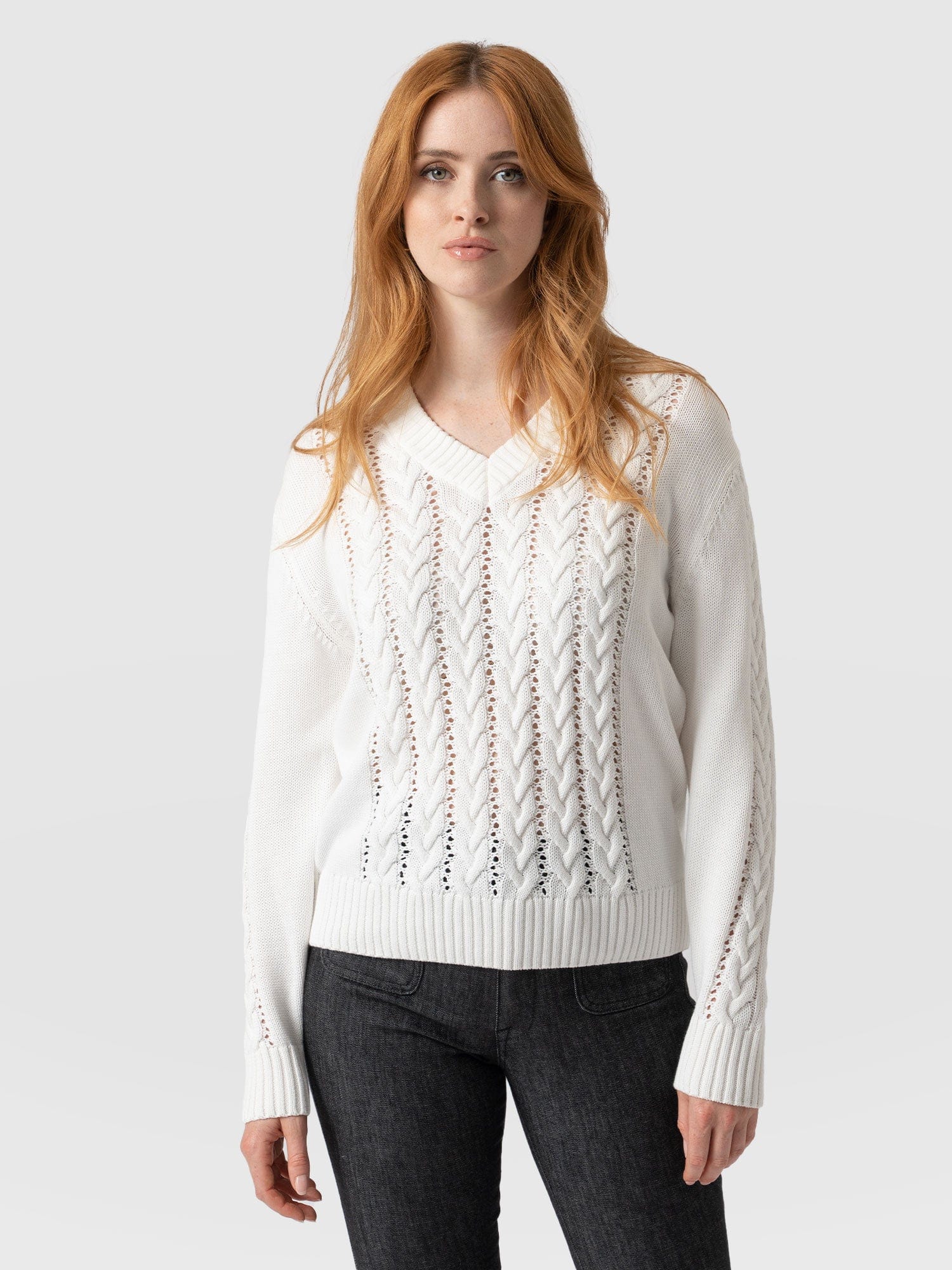 Cotton Cable Knit Sweater Cream - Women's Sweaters | Saint + Sofia® USA