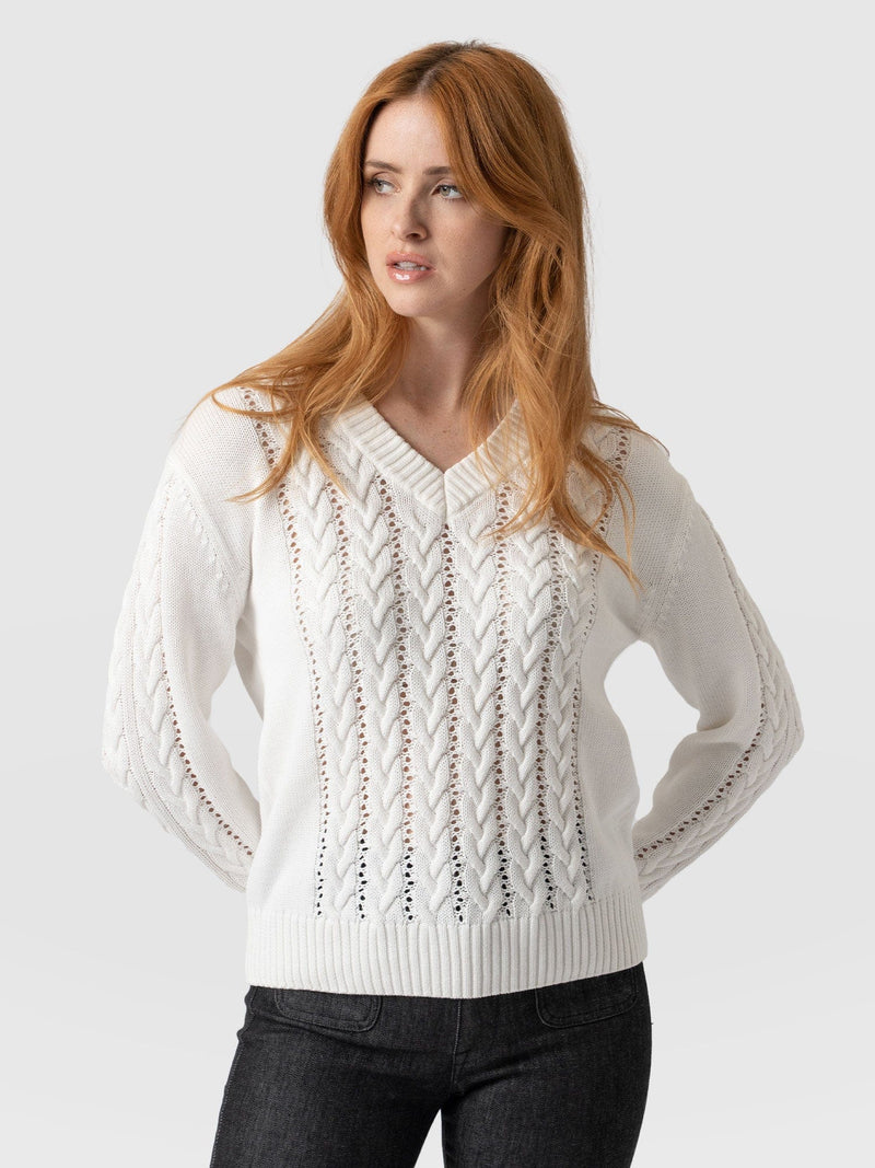 Cotton Cable Knit Sweater - Cream
