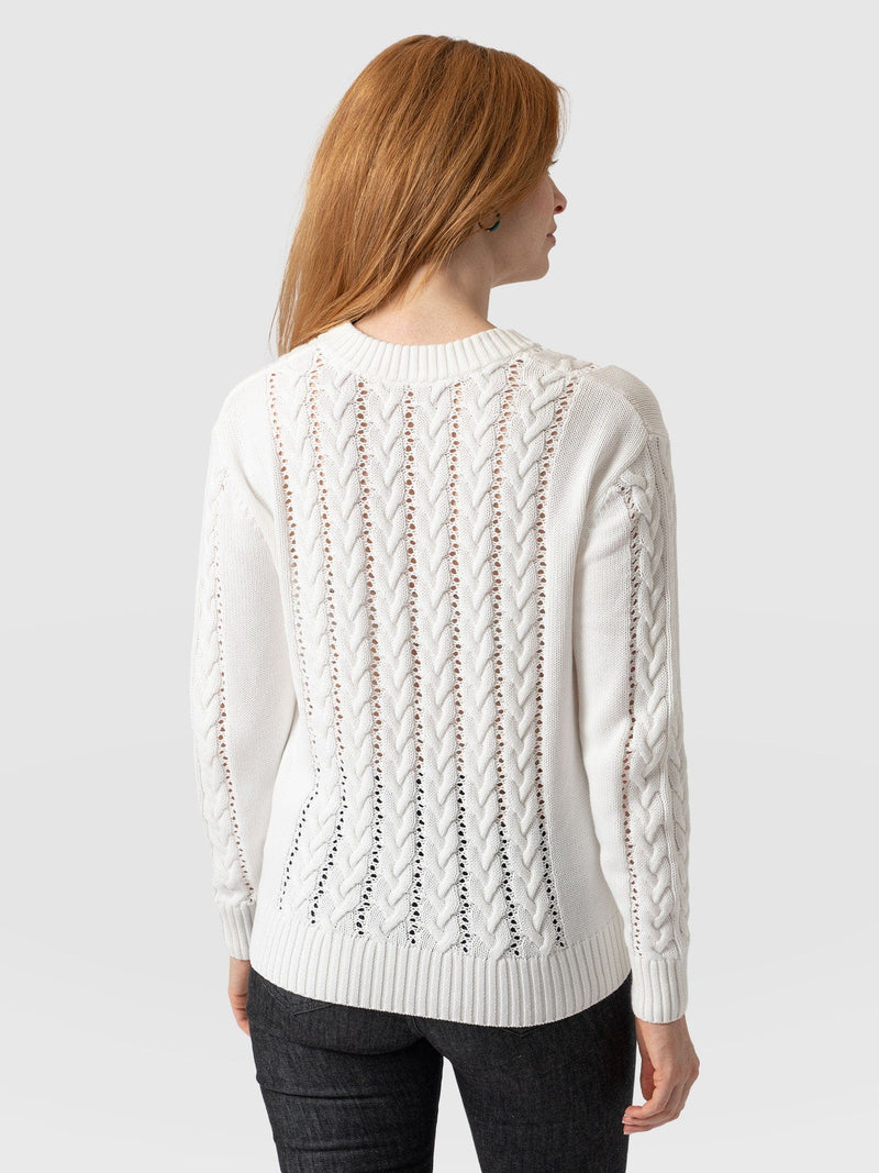 Cotton Cable Knit Sweater Cream - Women's Sweaters | Saint + Sofia® USA