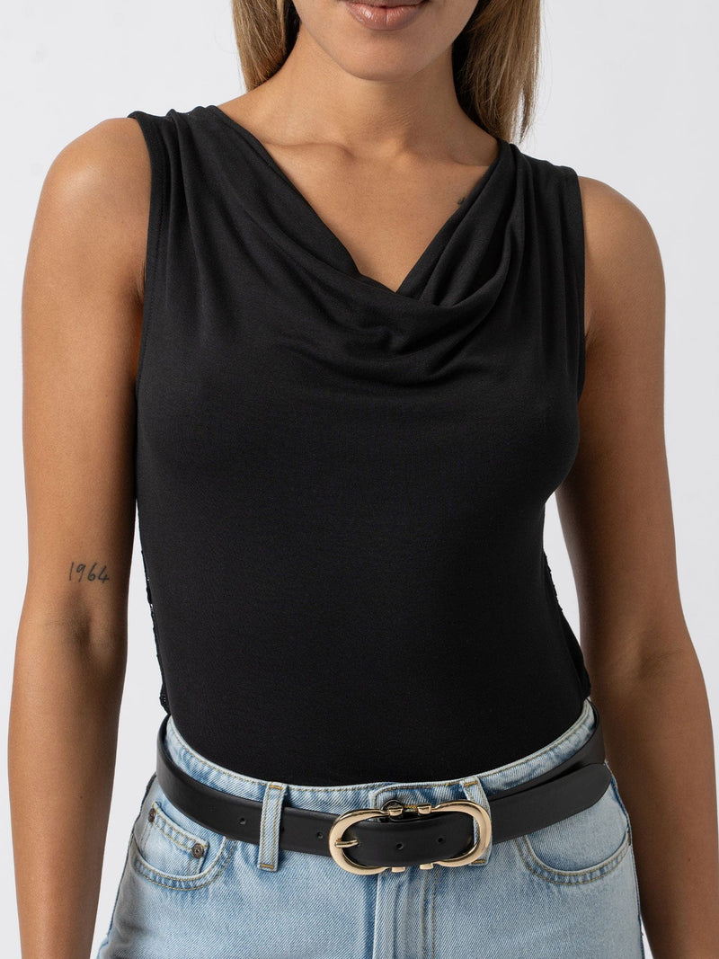 Cowl Neck Cami Black Lace- Women's T-Shirts | Saint + Sofia® UK