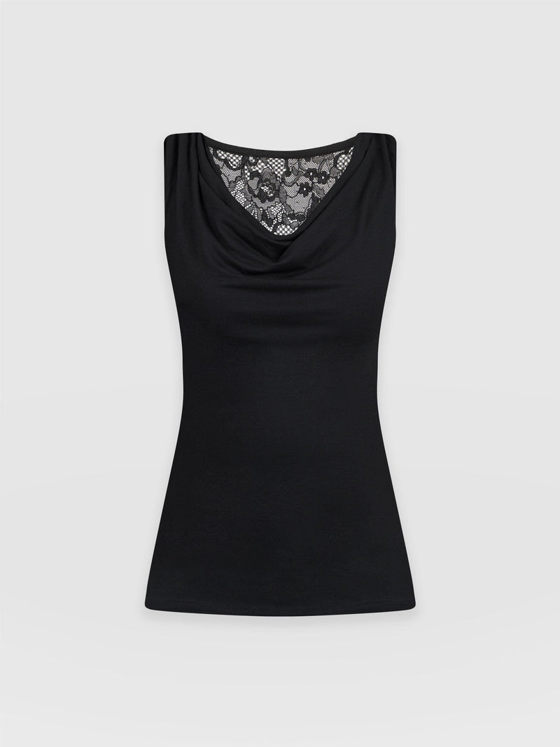 Cowl Neck Cami Black Lace- Women's T-Shirts | Saint + Sofia® UK