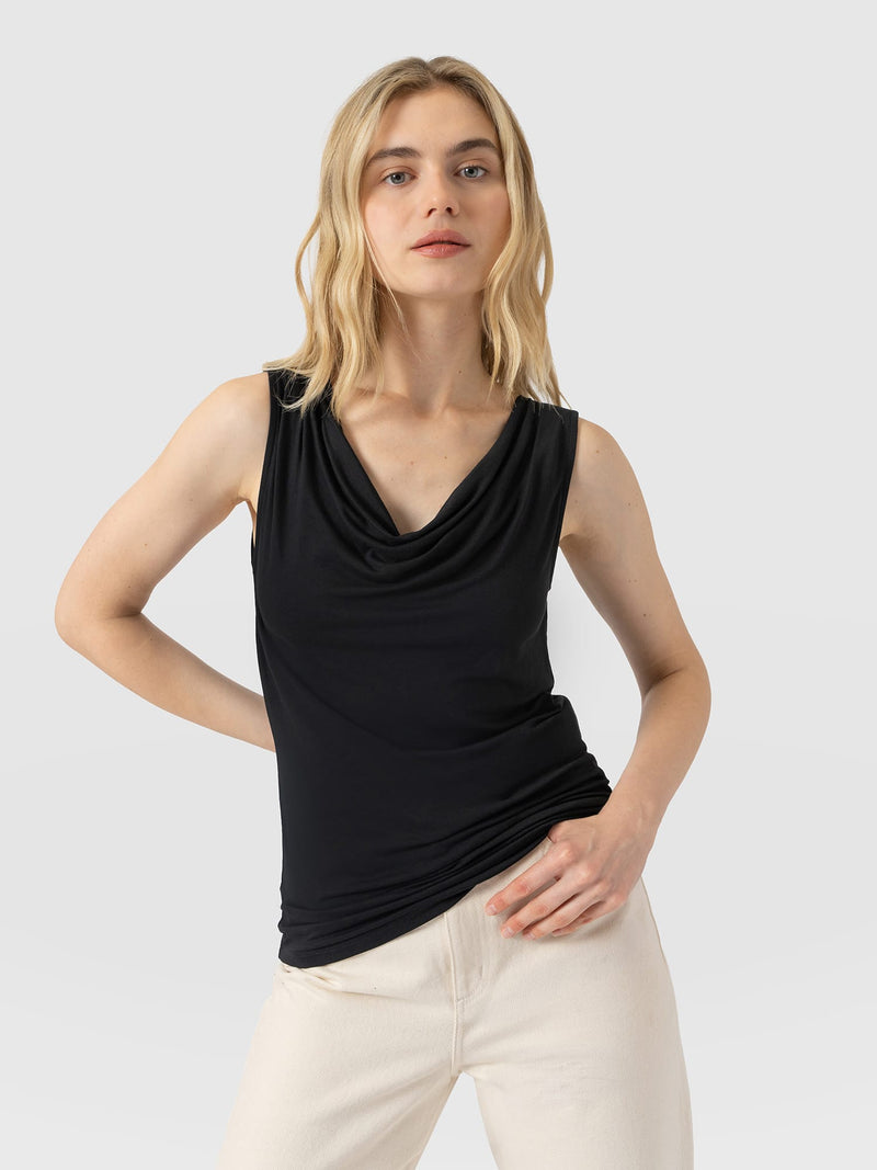 Cowl Neck Cami Black - Women's T-Shirts | Saint and Sofia® USA