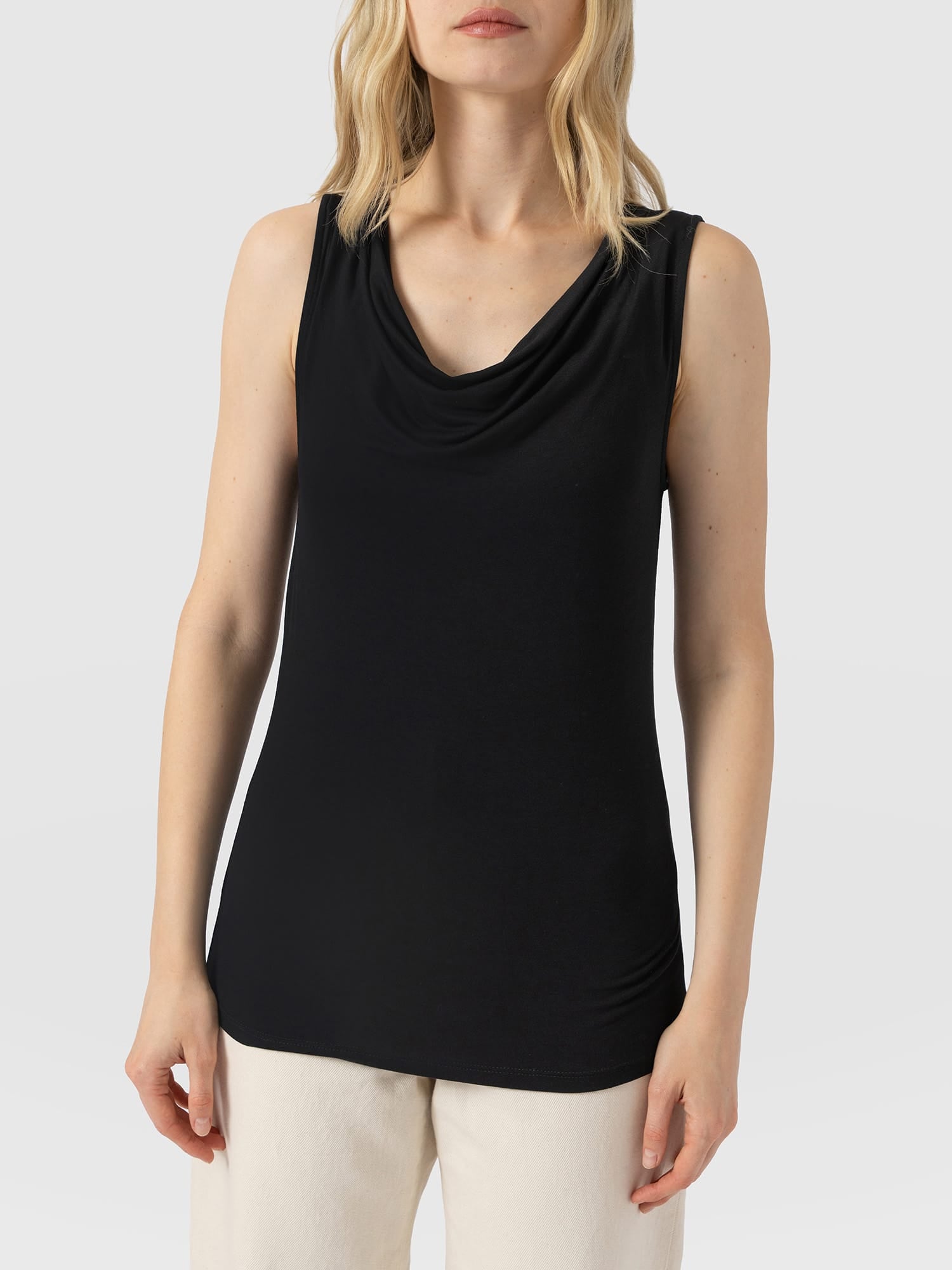 Cowl Neck Cami Black - Women's T-Shirts | Saint and Sofia® USA