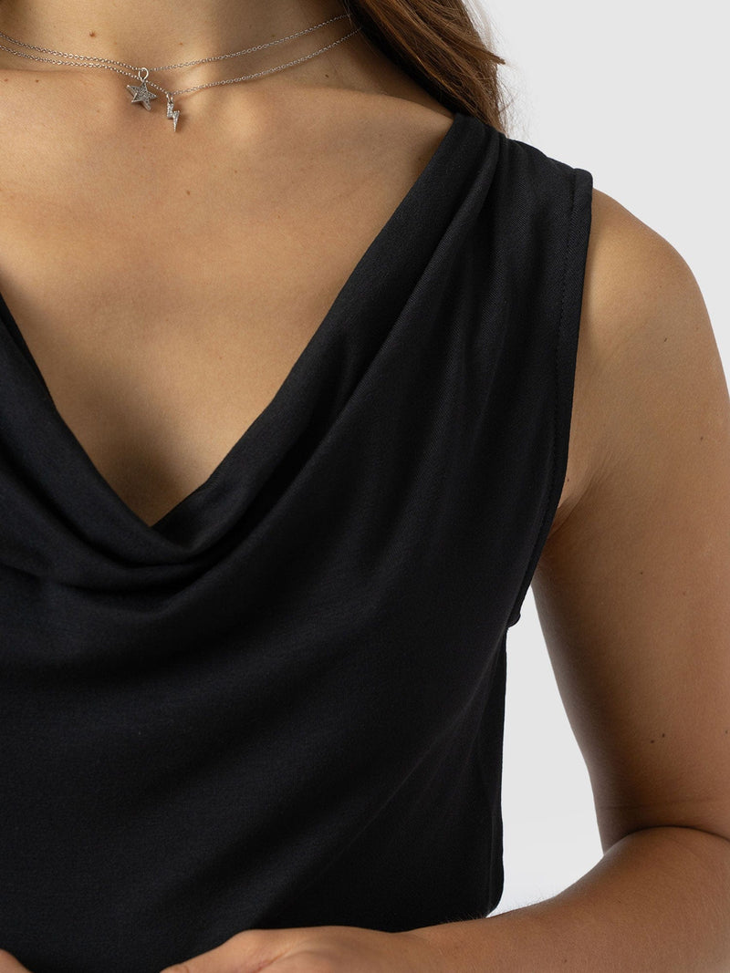 Cowl Neck Cami Black - Women's T-Shirts | Saint + Sofia® USA