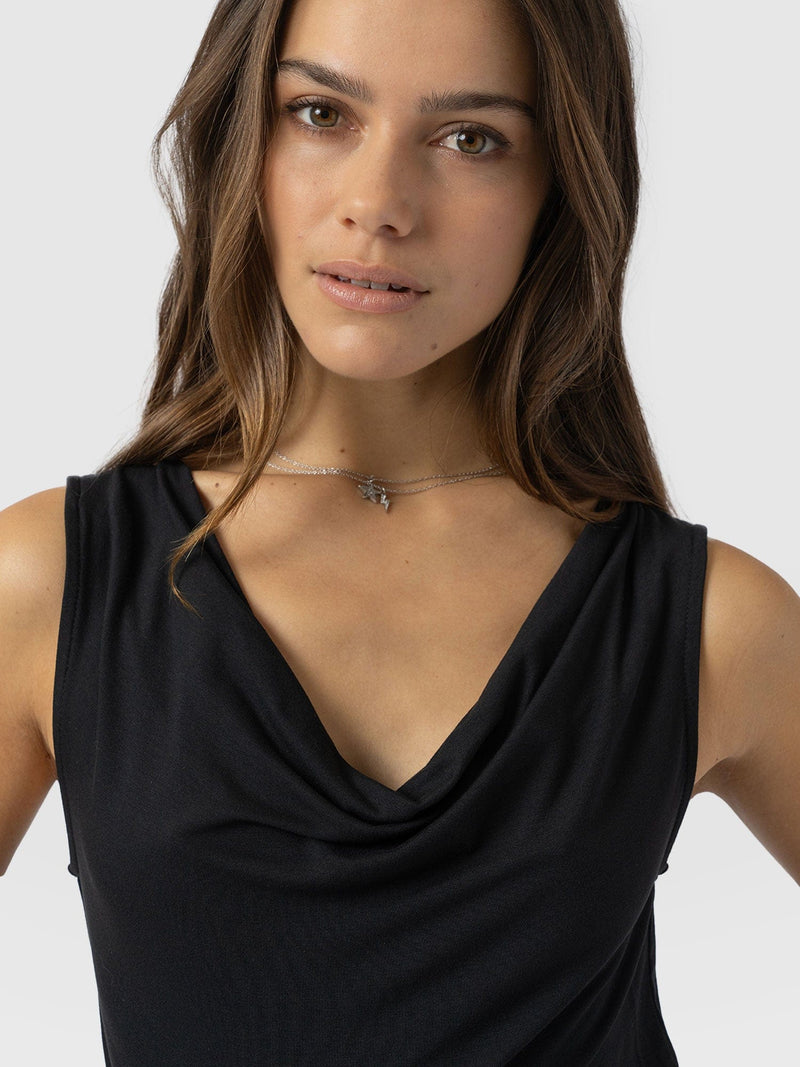 Cowl Neck Cami Black - Women's T-Shirts | Saint + Sofia® USA