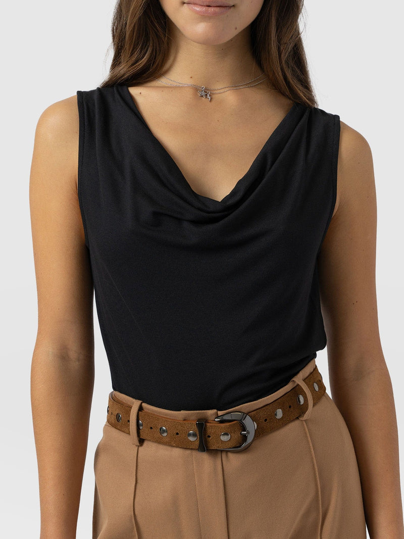 Cowl Neck Cami Black - Women's T-Shirts | Saint + Sofia® USA