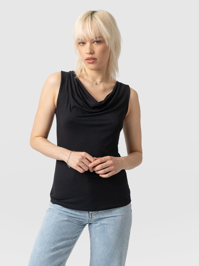 Cowl Neck Cami Black - Women's T-Shirts | Saint + Sofia® USA