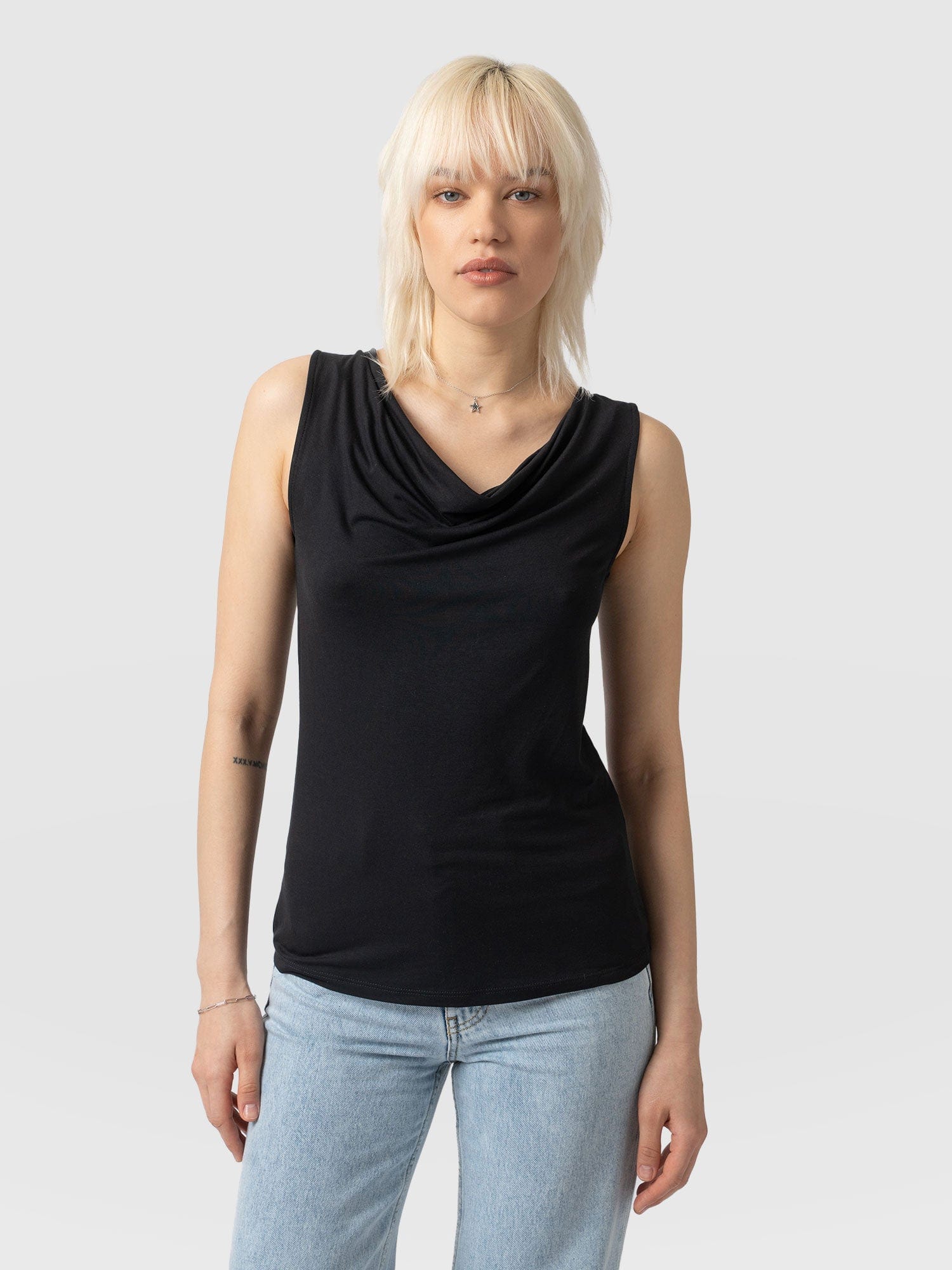 Cowl Neck Cami Black - Women's T-Shirts | Saint + Sofia® USA