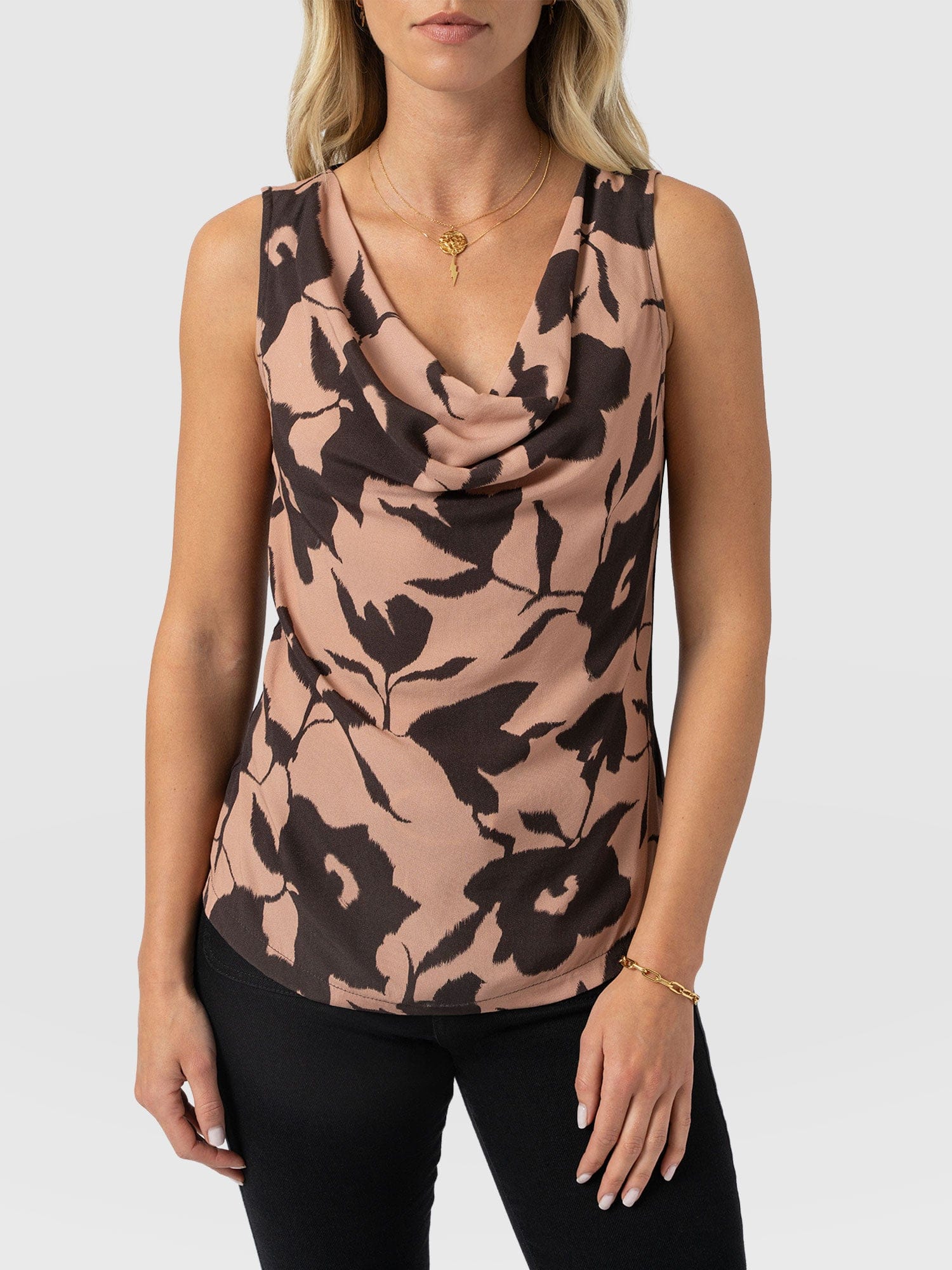 Cowl Neck Cami - Brown Floral - Women's T-shirts | Saint + Sofia® USA