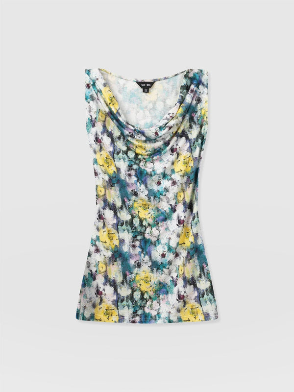 Cowl Neck Cami Misty Floral- Women's T-Shirts | Saint + Sofia® UK