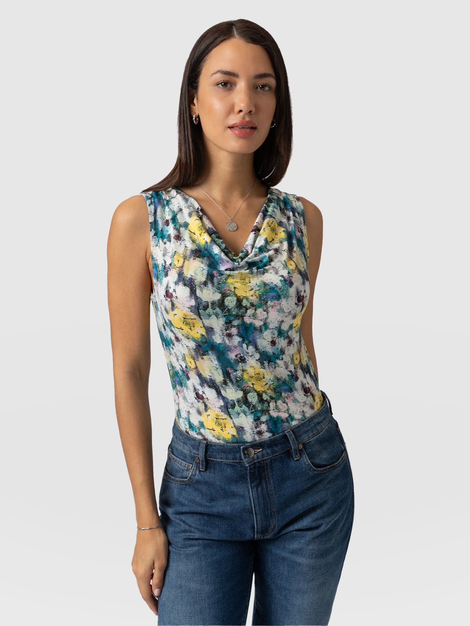 Cowl Neck Cami Misty Floral- Women's T-Shirts | Saint + Sofia® USA