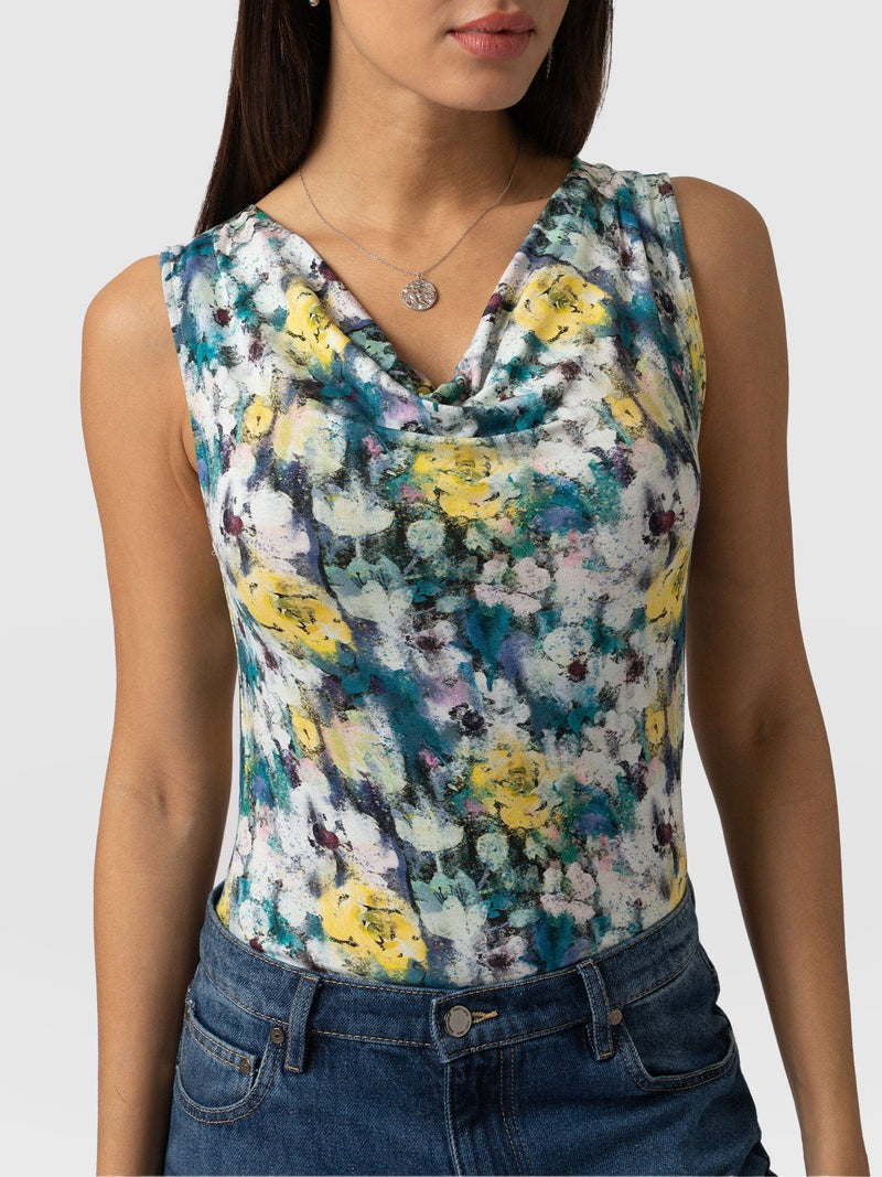 Cowl Neck Cami Misty Floral- Women's T-Shirts | Saint + Sofia® USA