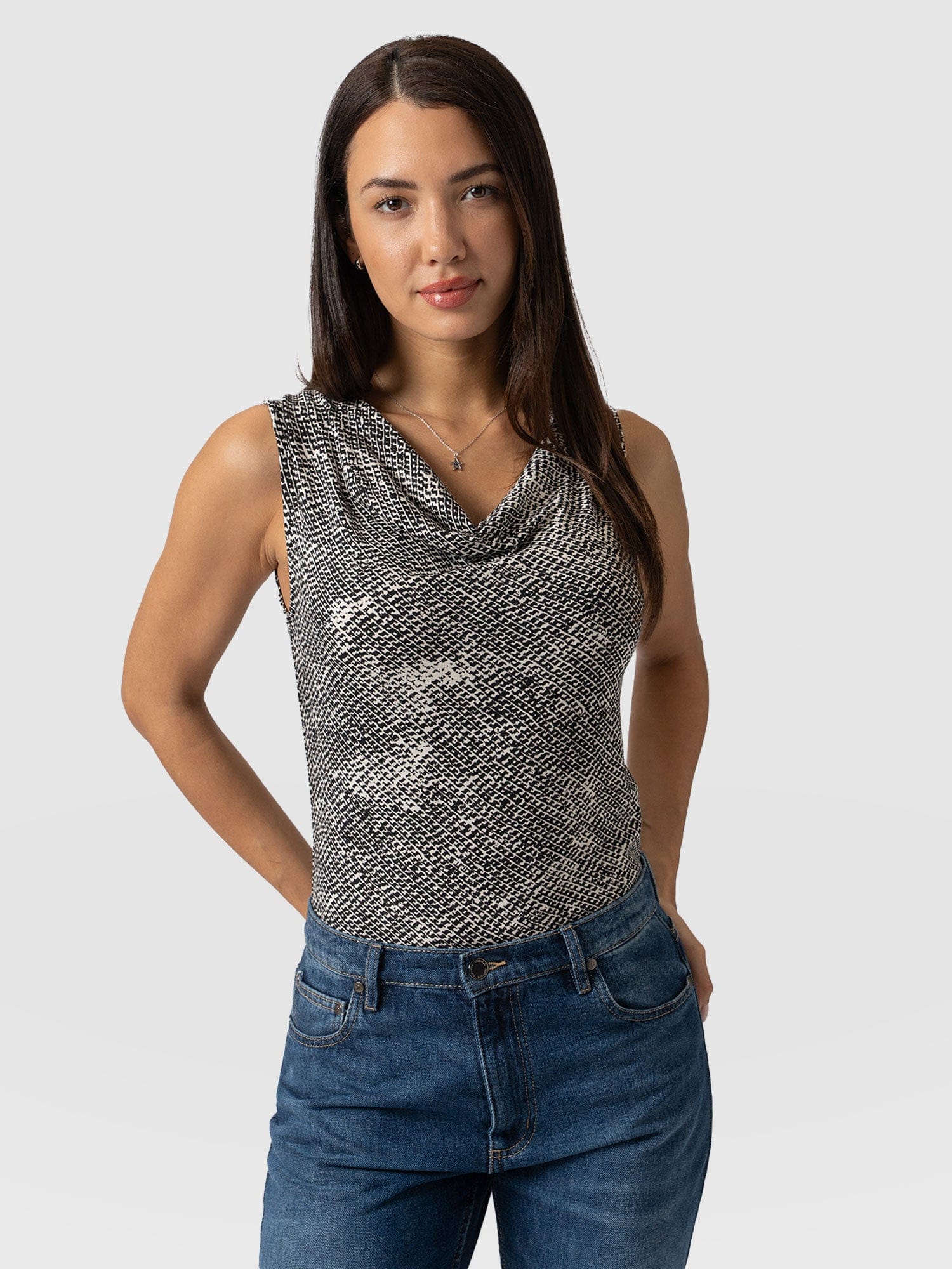 Cowl Neck Cami Monochrome Gothica- Women's T-Shirts | Saint + Sofia® UK