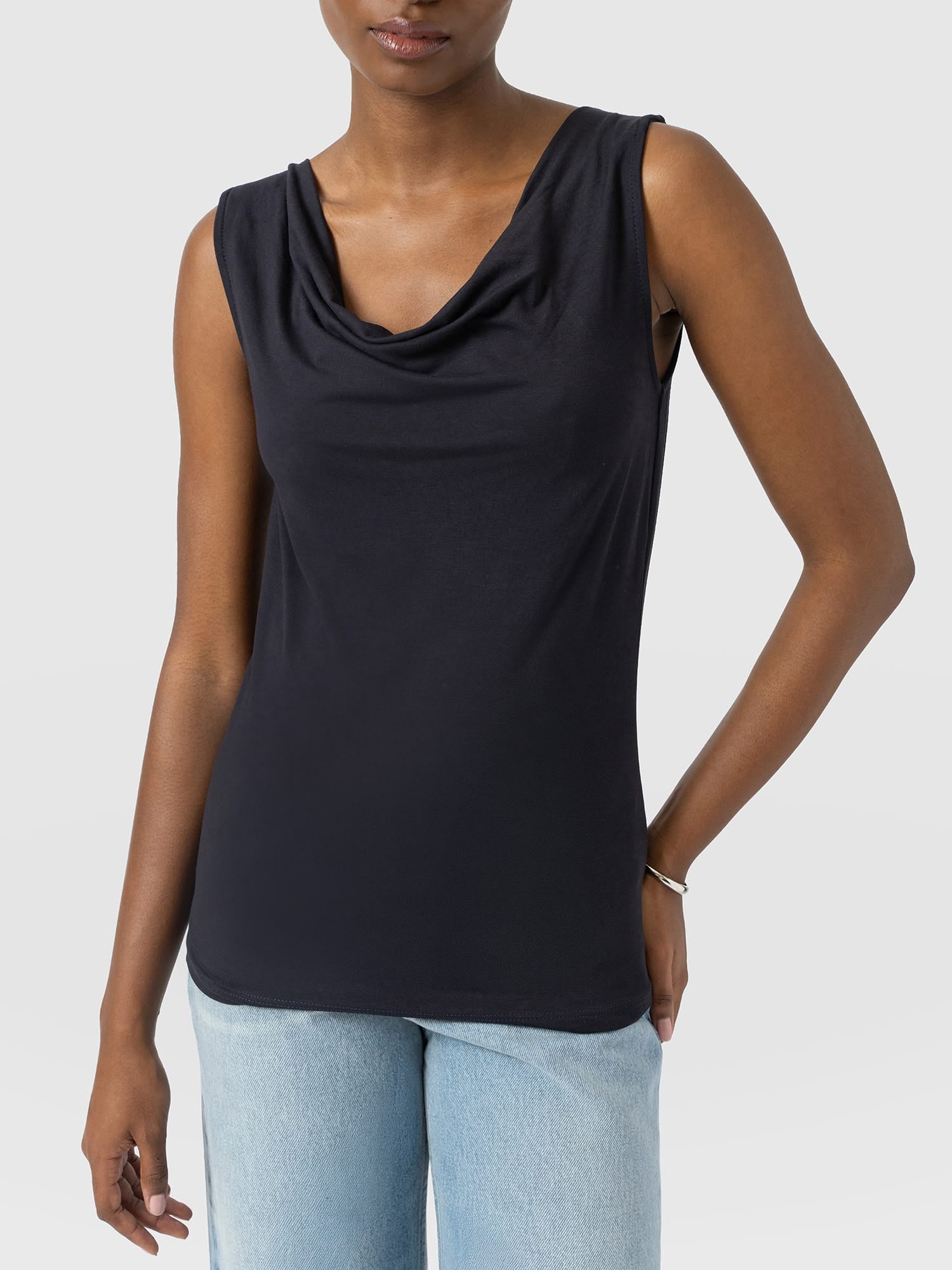 Cowl Neck Cami Navy - Women's T-Shirts | Saint and Sofia® USA