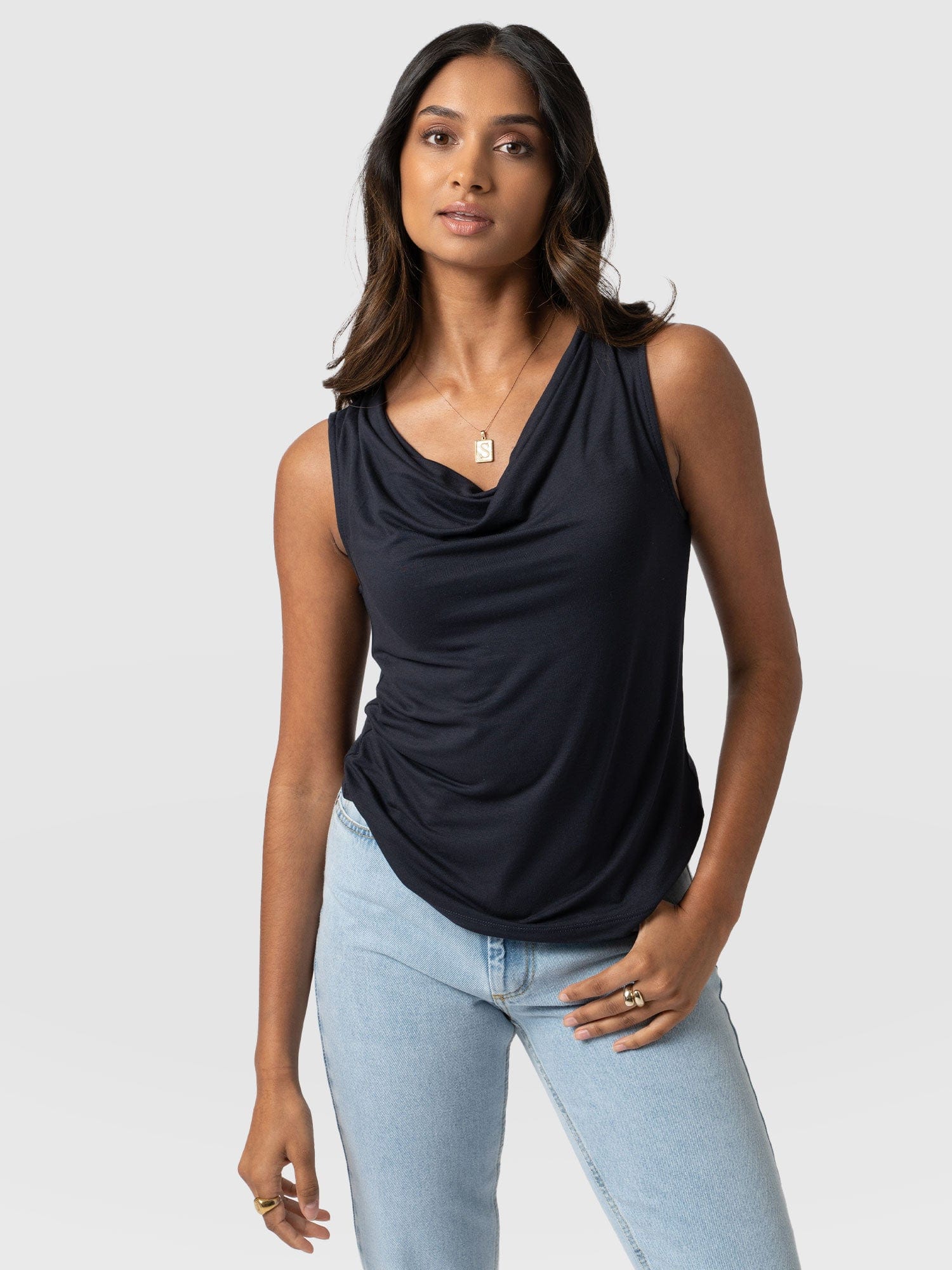 Cowl Neck Cami Navy - Women's T-Shirts | Saint + Sofia® EU