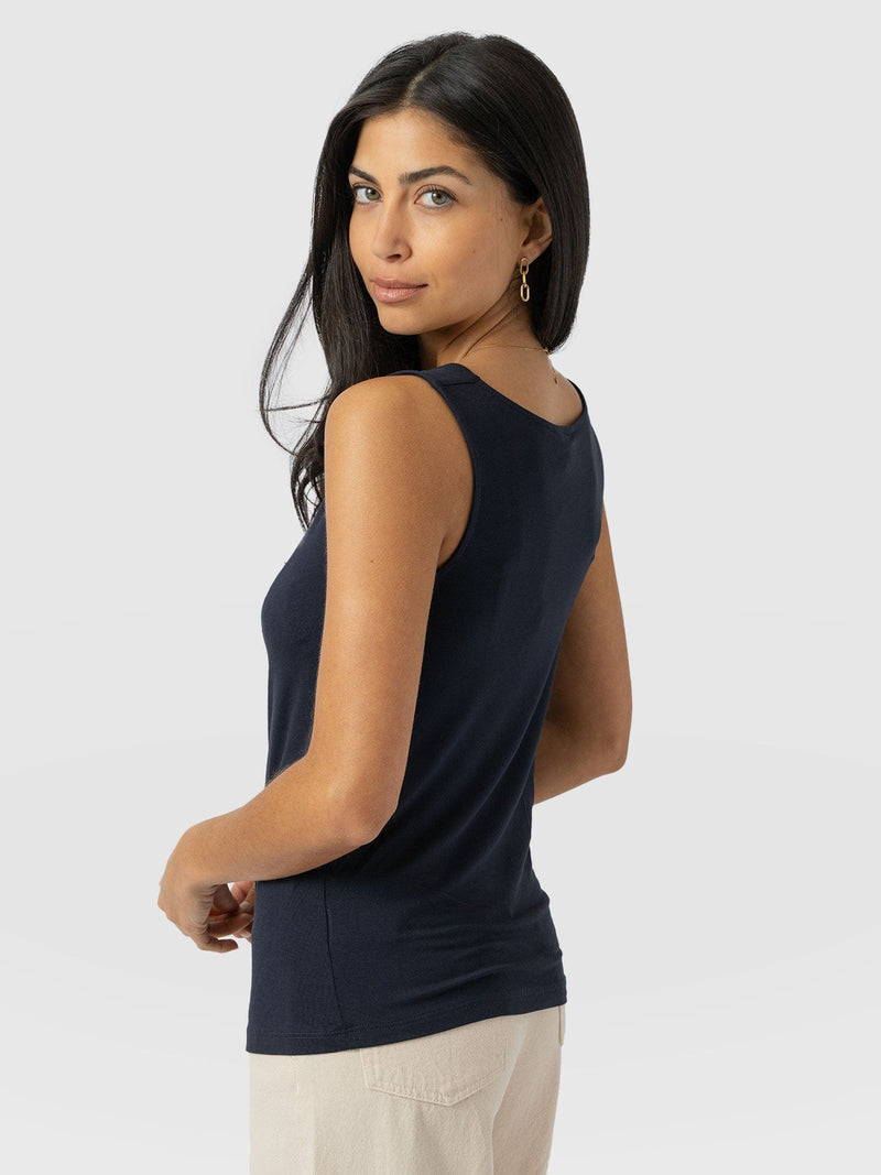 Cowl Neck Cami Navy - Women's T-Shirts | Saint + Sofia® USA