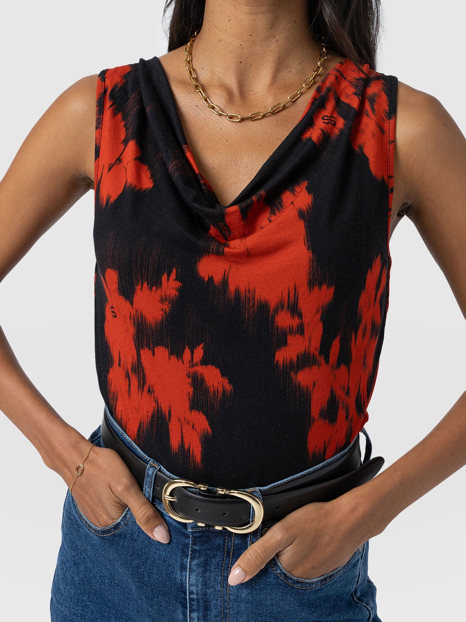 Cowl Neck Cami - Orange Fade Floral - Women's T-shirts | Saint and Sofia® USA