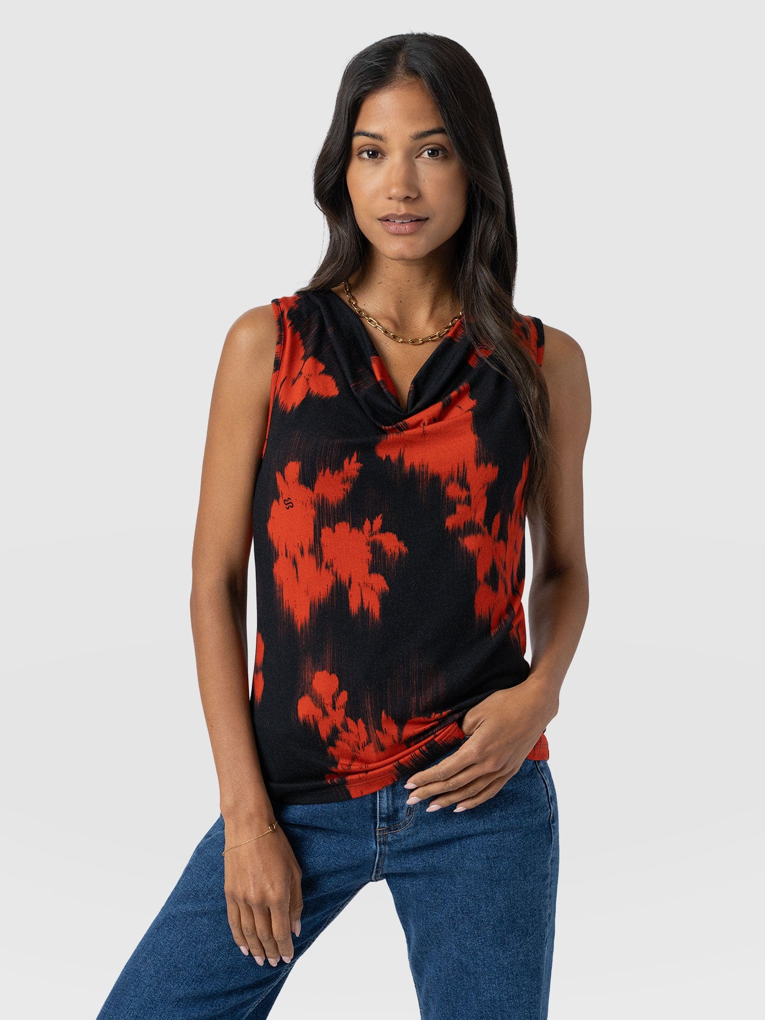 Cowl Neck Cami - Orange Fade Floral - Women's T-shirts | Saint and Sofia® USA