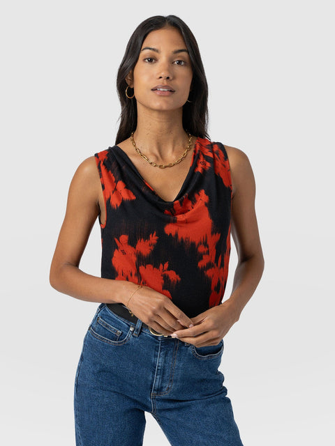 Cowl Neck Cami - Orange Fade Floral - Women's T-shirts | Saint and Sofia® USA