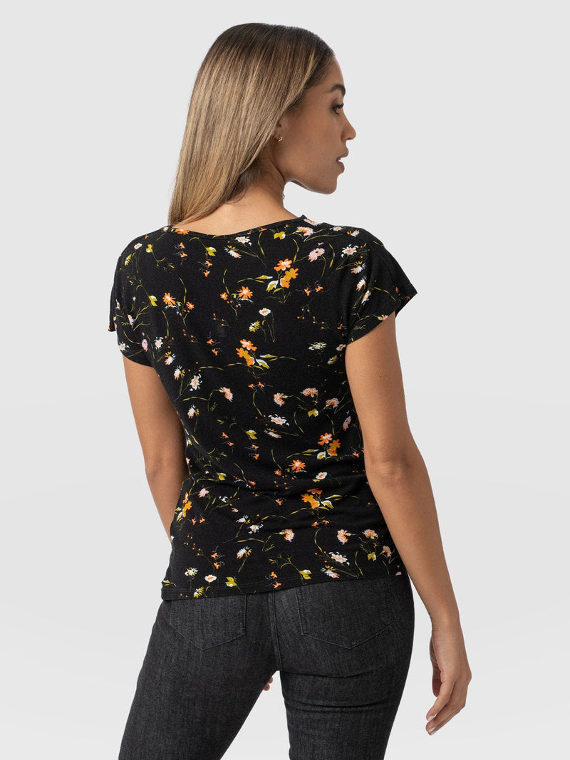 Cowl Neck Tee Black Floral - Women's T-Shirts | Saint + Sofia® USA