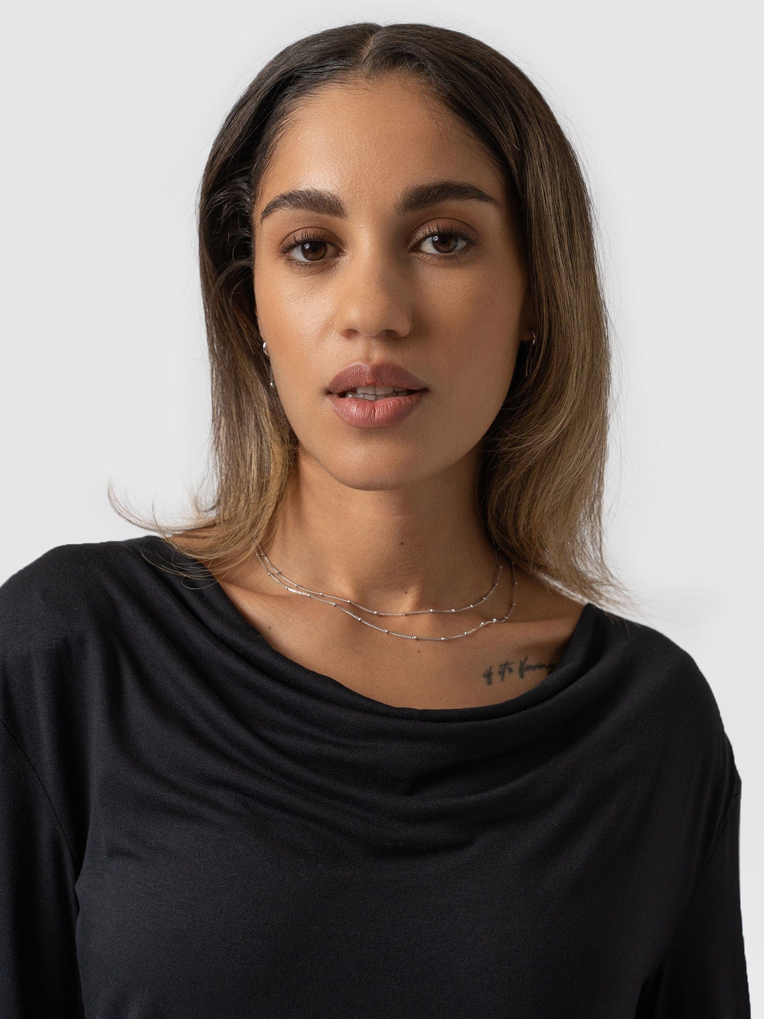 Cowl Neck Tee Black Long Sleeve - Women's T-Shirts | Saint + Sofia® USA