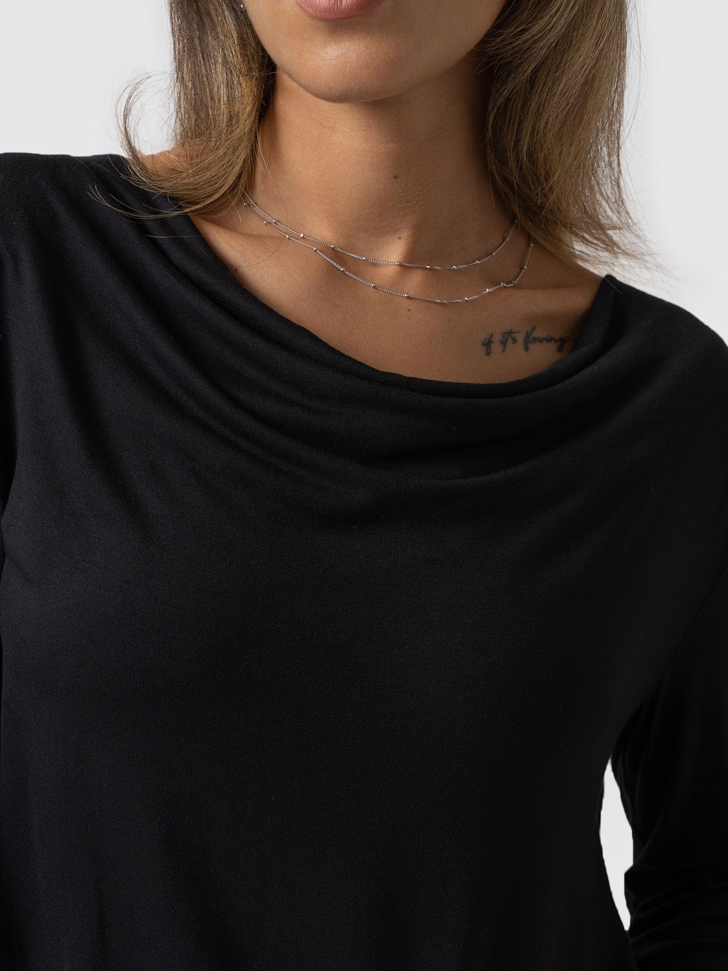 Cowl Neck Tee Black Long Sleeve - Women's T-Shirts | Saint + Sofia® USA