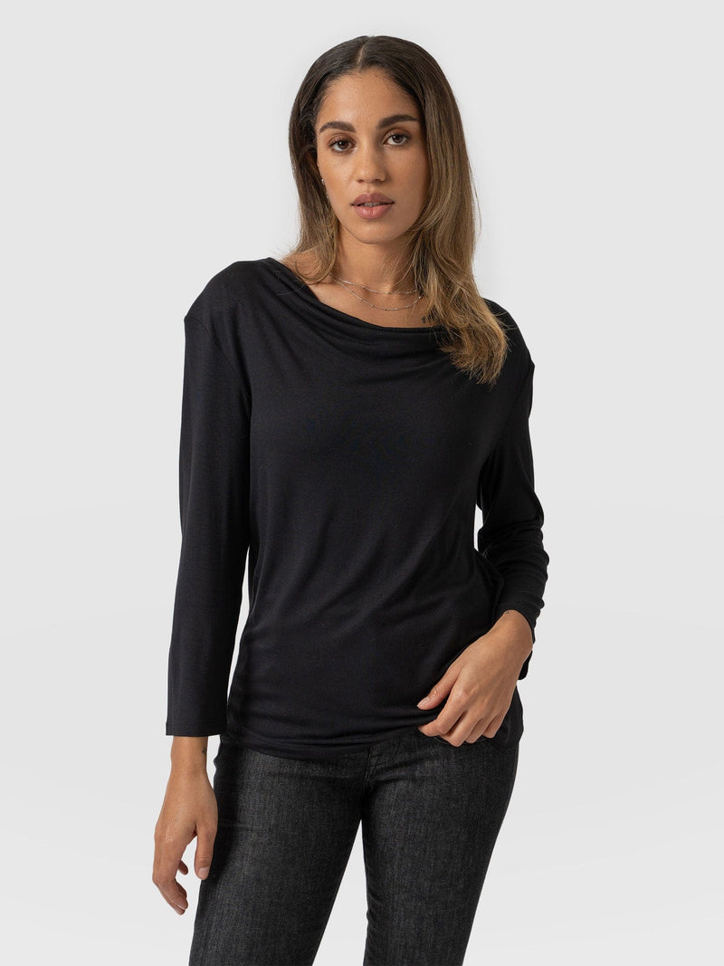 Cowl Neck Tee Black Long Sleeve - Women's T-Shirts | Saint + Sofia® USA