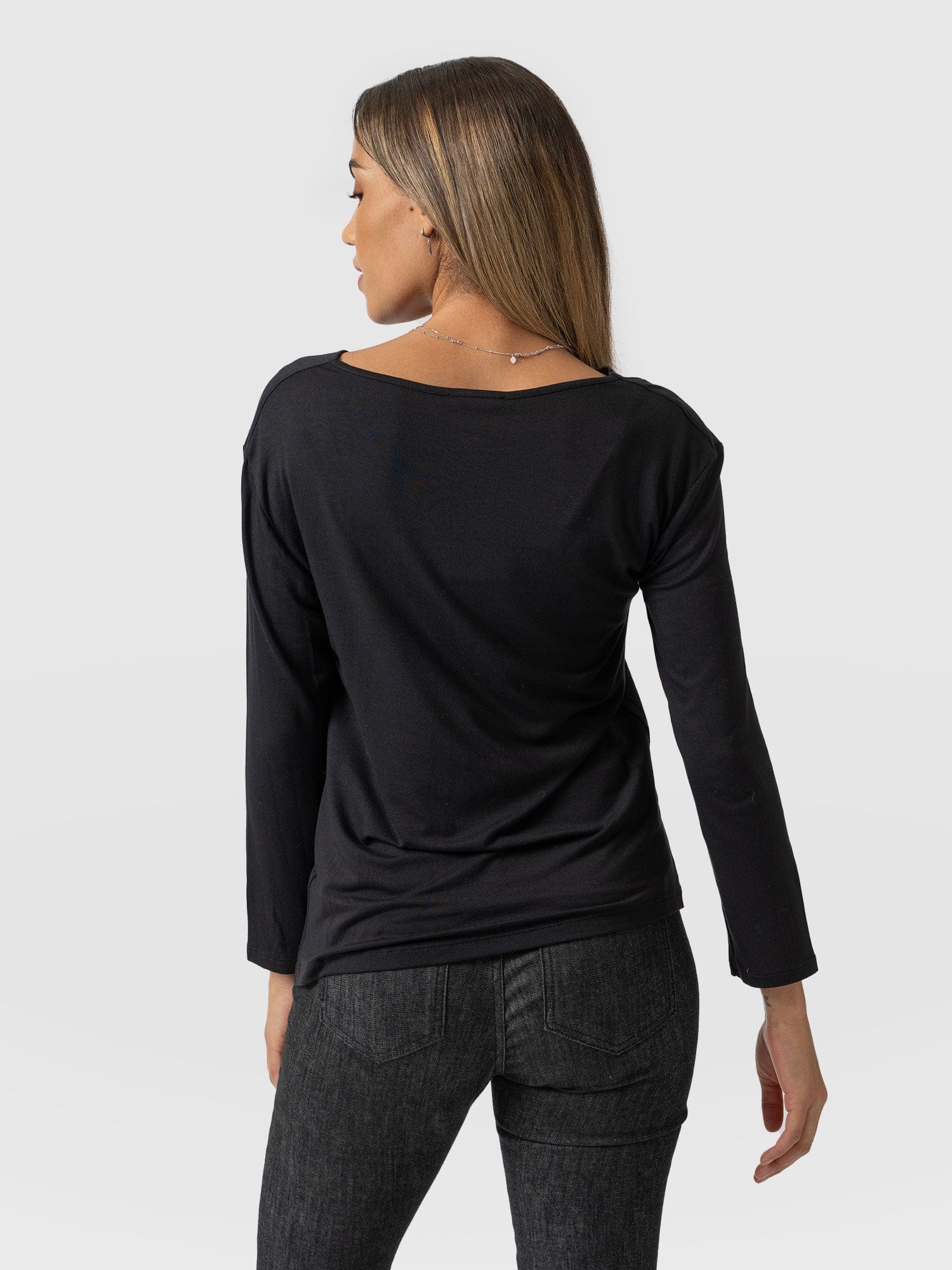 Cowl Neck Tee Black Long Sleeve - Women's T-Shirts | Saint + Sofia® USA
