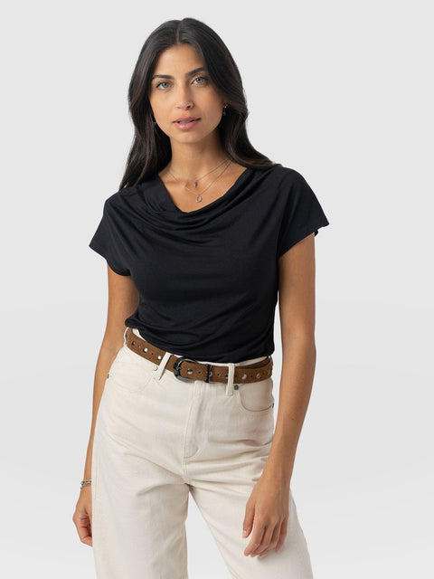 Cowl Neck Tee Black - Women's T-Shirts | Saint + Sofia® USA