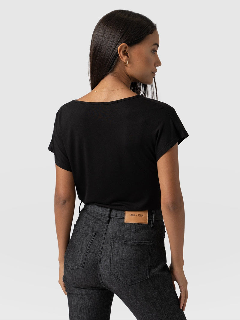 Cowl Neck Tee Black - Women's T-Shirts | Saint + Sofia® USA
