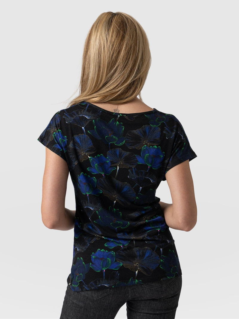 Cowl Neck Tee Blue Flora - Women's T-Shirts | Saint + Sofia® USA