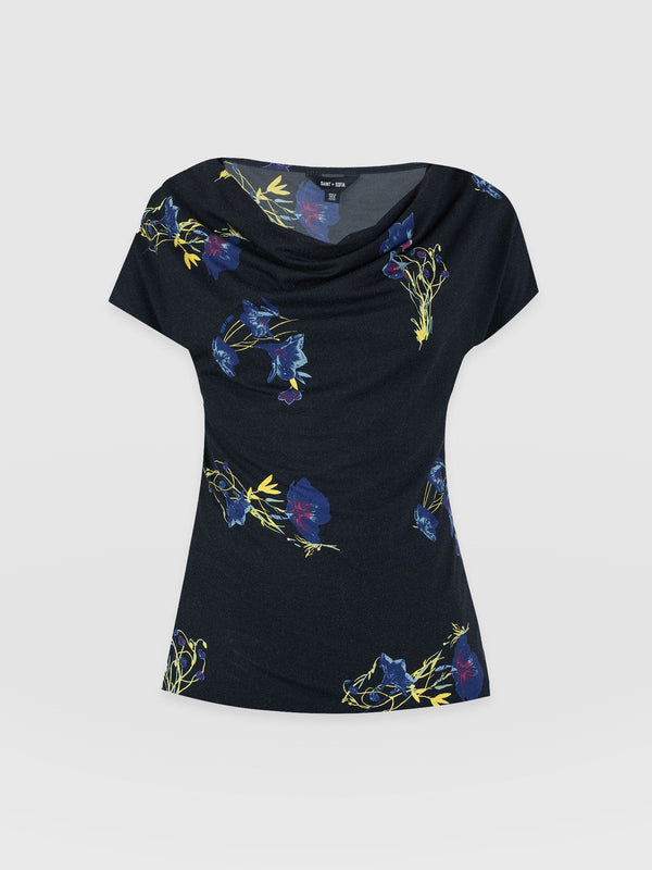 Cowl Neck Tee Blue Lily Gardens - Women's T-Shirts | Saint + Sofia® US