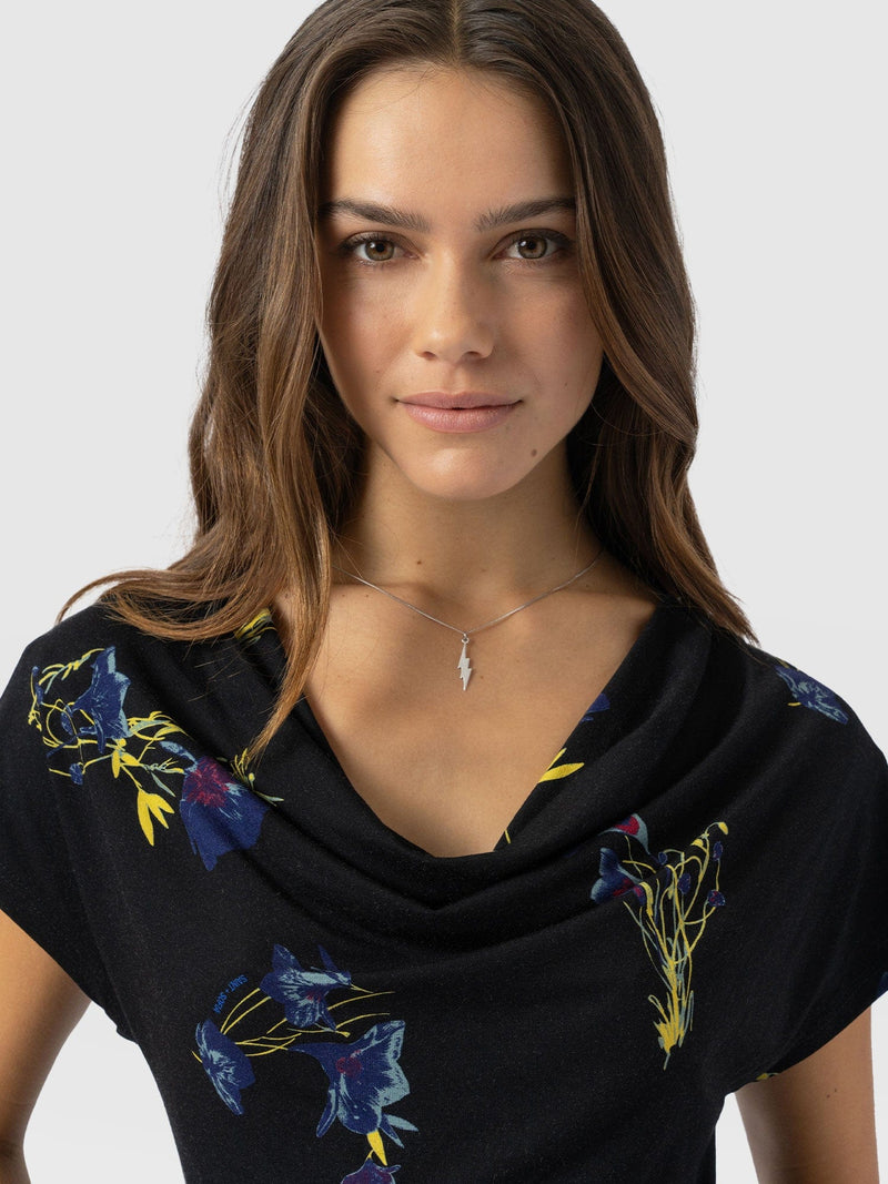 Cowl Neck Tee Blue Lily Gardens - Women's T-Shirts | Saint + Sofia® US