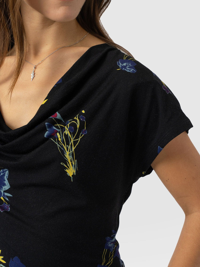 Cowl Neck Tee Blue Lily Gardens - Women's T-Shirts | Saint + Sofia® US