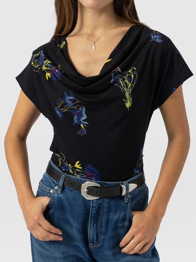 Cowl Neck Tee Blue Lily Gardens - Women's T-Shirts | Saint + Sofia® US