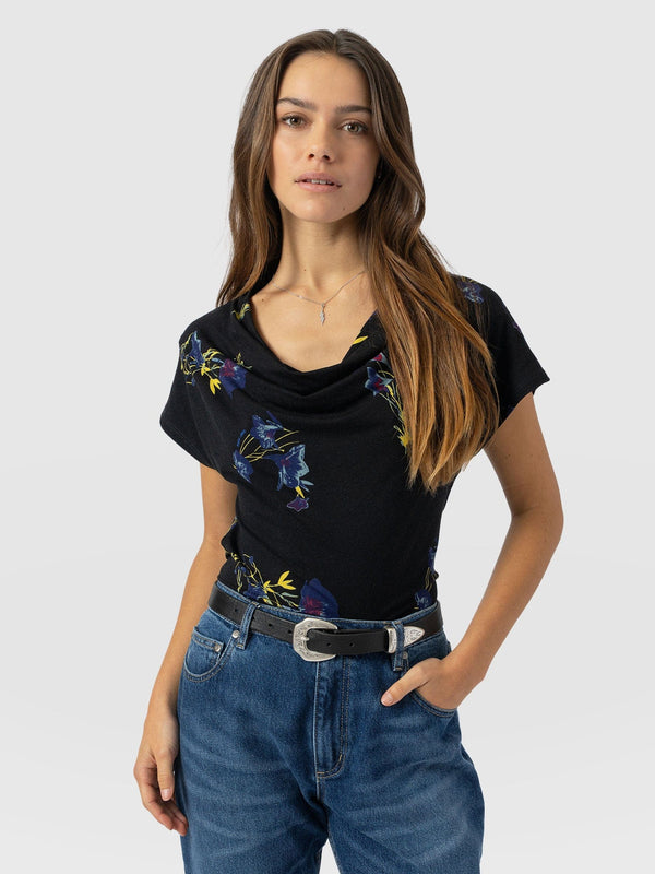 Cowl Neck Tee Blue Lily Gardens - Women's T-Shirts | Saint + Sofia® US