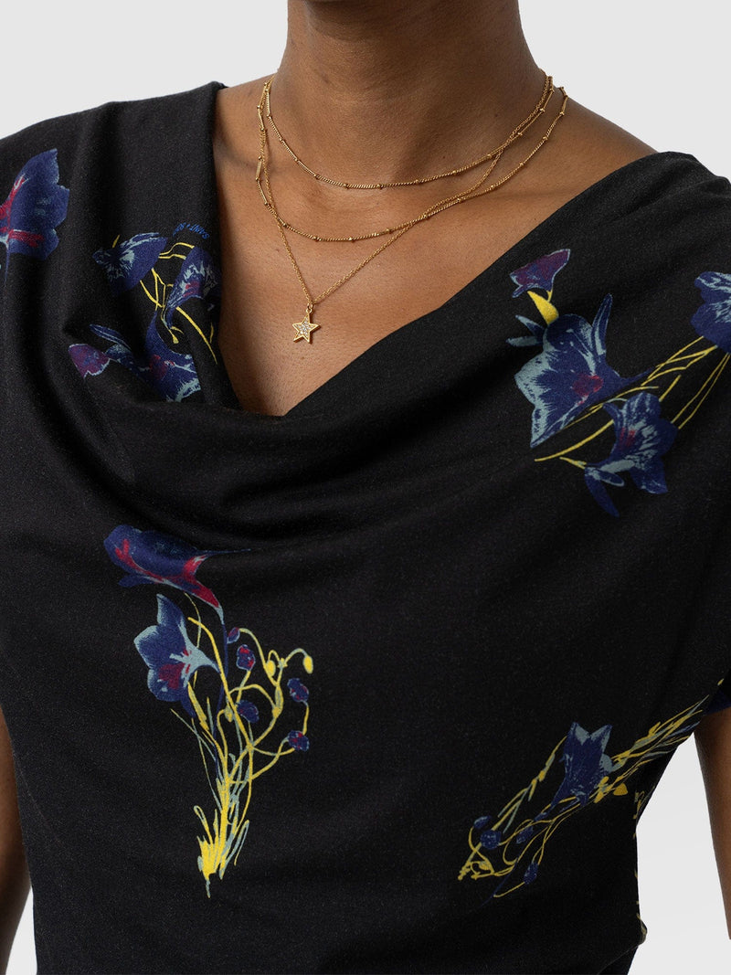 Cowl Neck Tee Blue Lily Gardens - Women's T-Shirts | Saint + Sofia® US