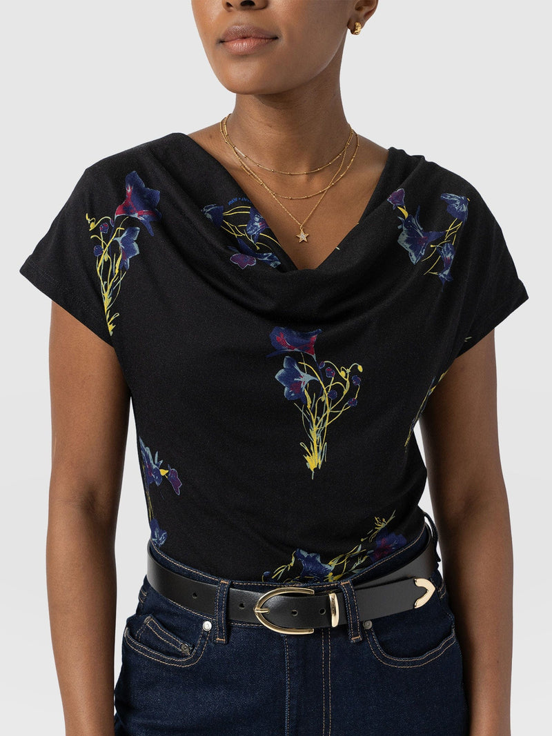 Cowl Neck Tee Blue Lily Gardens - Women's T-Shirts | Saint + Sofia® US