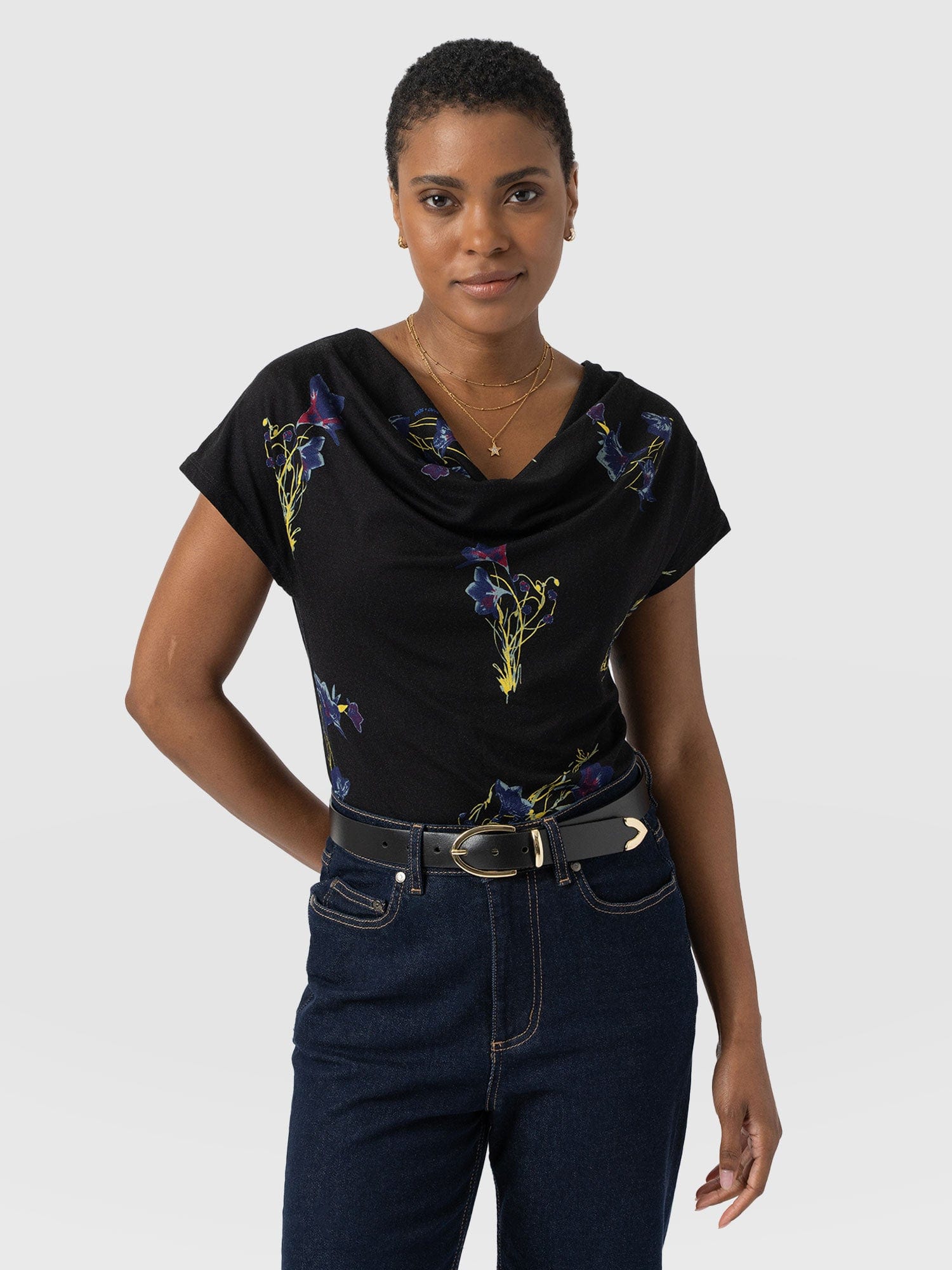 Cowl Neck Tee Blue Lily Gardens - Women's T-Shirts | Saint + Sofia® US
