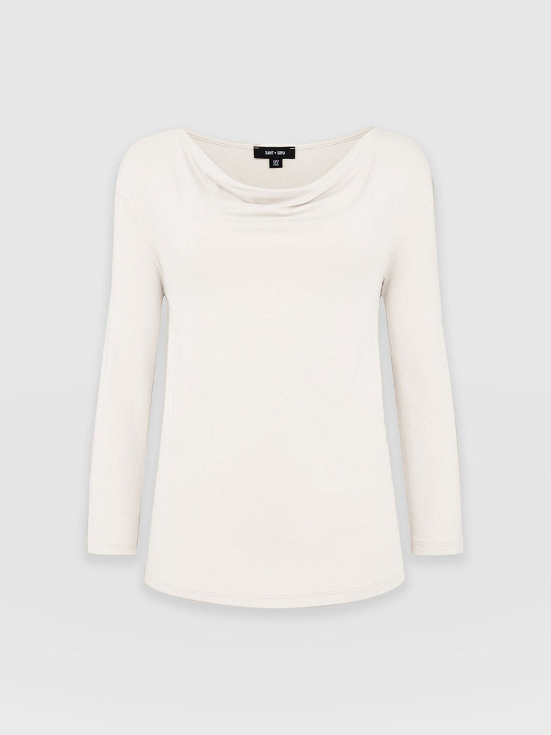 Cowl Neck Tee Cream Long Sleeve - Women's T-Shirts | Saint + Sofia® USA