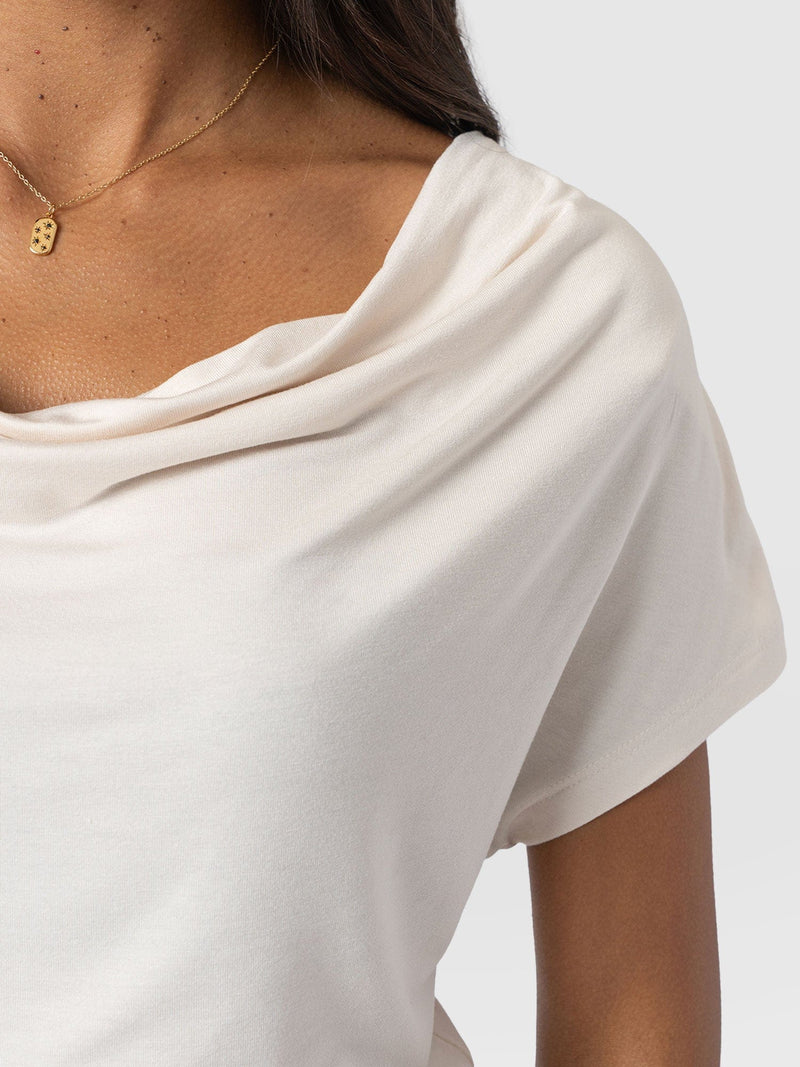 Cowl Neck Tee Cream - Women's T-Shirts | Saint + Sofia® USA