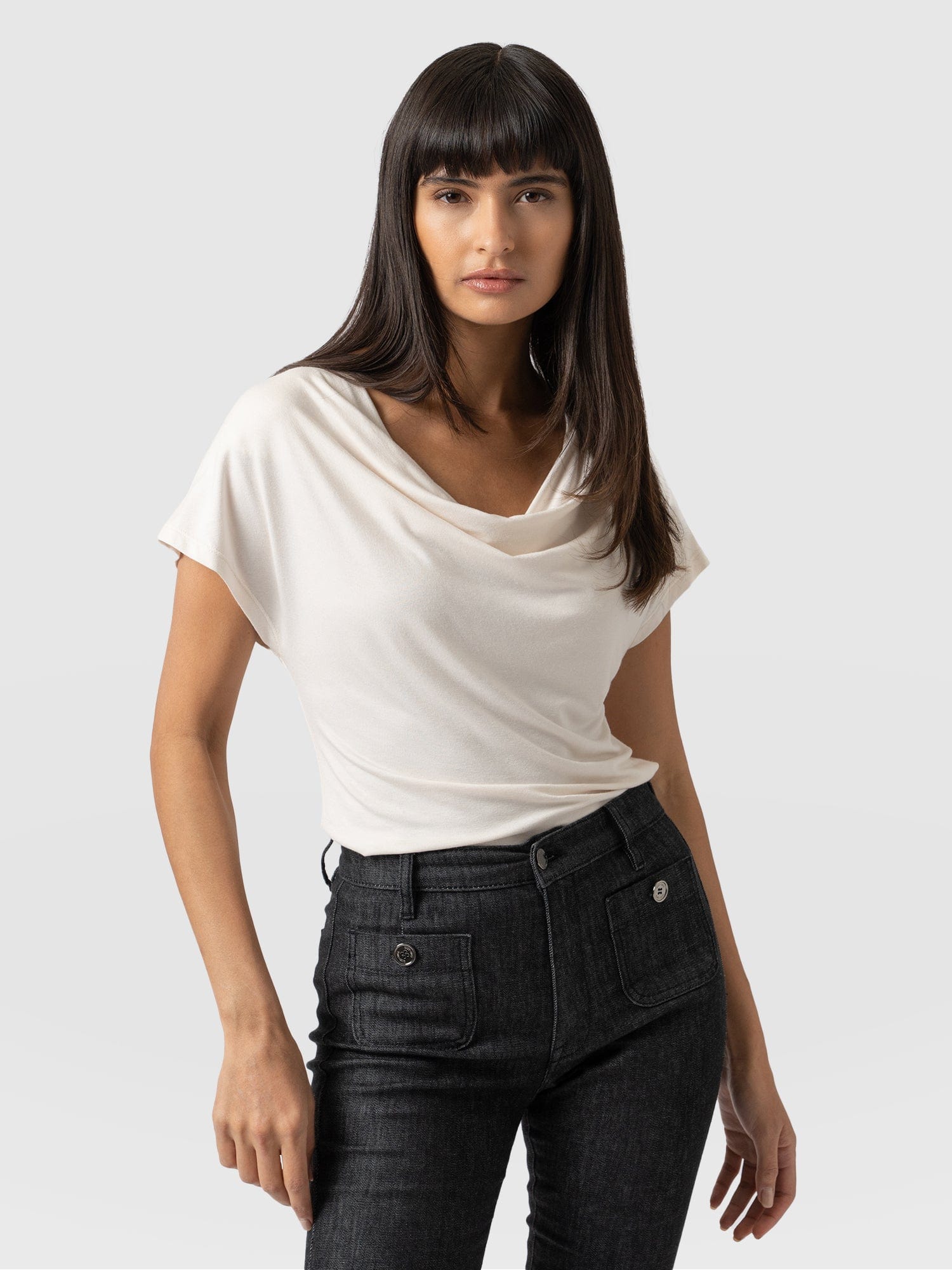 Cowl Neck Tee Cream - Women's T-Shirts | Saint + Sofia® USA