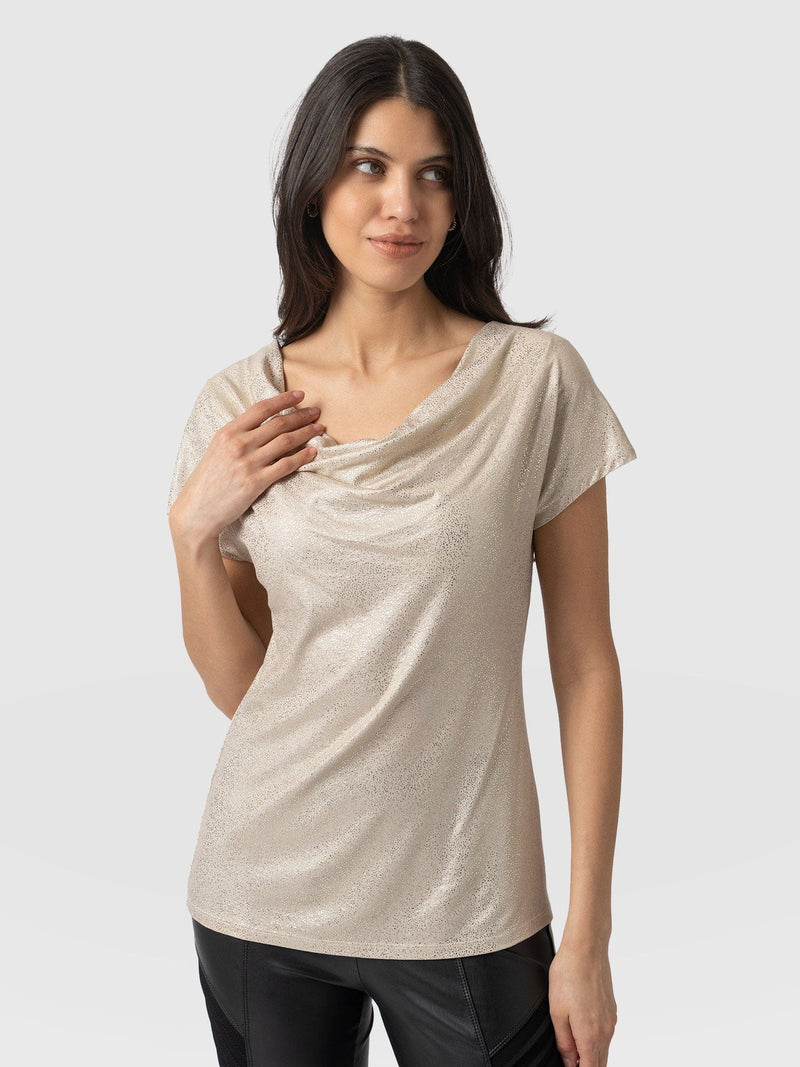 Cowl Neck Tee Gold - Women's T-Shirts | Saint + Sofia® USA