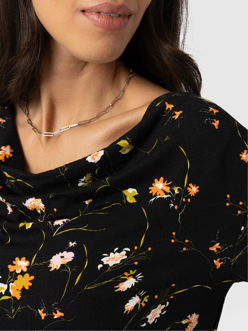 Cowl Neck Tee Long Sleeve Black Floral - Women's T-Shirts | Saint + Sofia® US