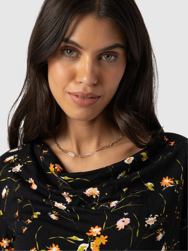 Cowl Neck Tee Long Sleeve Black Floral - Women's T-Shirts | Saint + Sofia® US