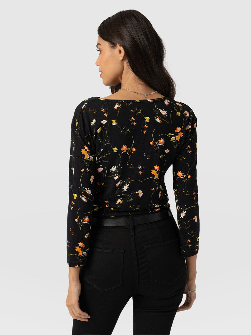 Cowl Neck Tee Long Sleeve Black Floral - Women's T-Shirts | Saint + Sofia® US