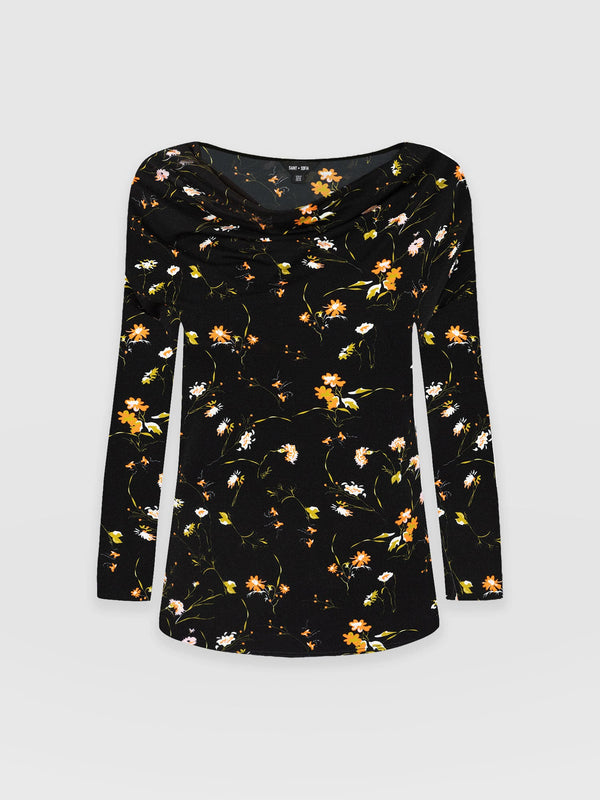 Cowl Neck Tee Long Sleeve Black Floral - Women's T-Shirts | Saint + Sofia® US