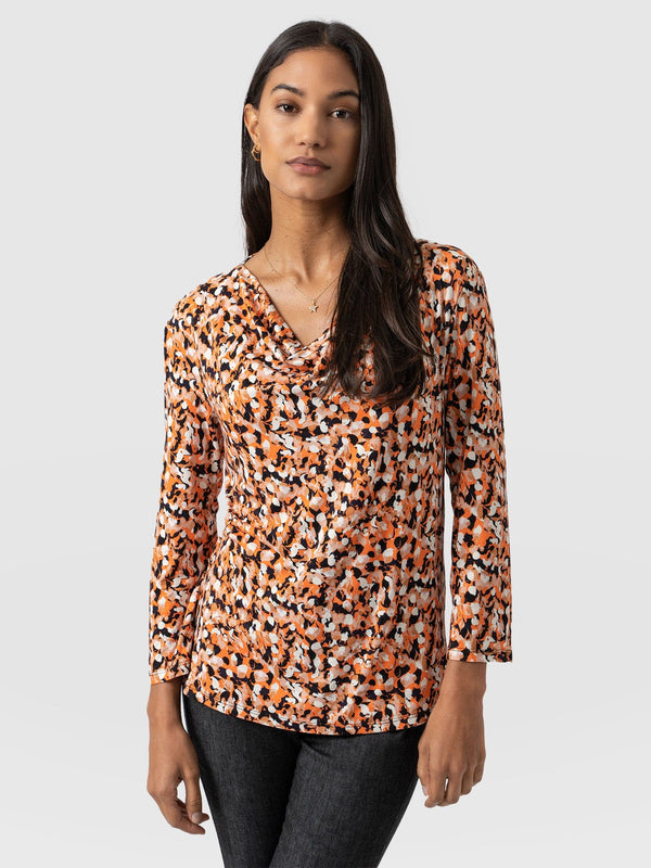 Cowl Neck Tee Long Sleeve Flare Print - Women's T-Shirts | Saint + Sofia® USA