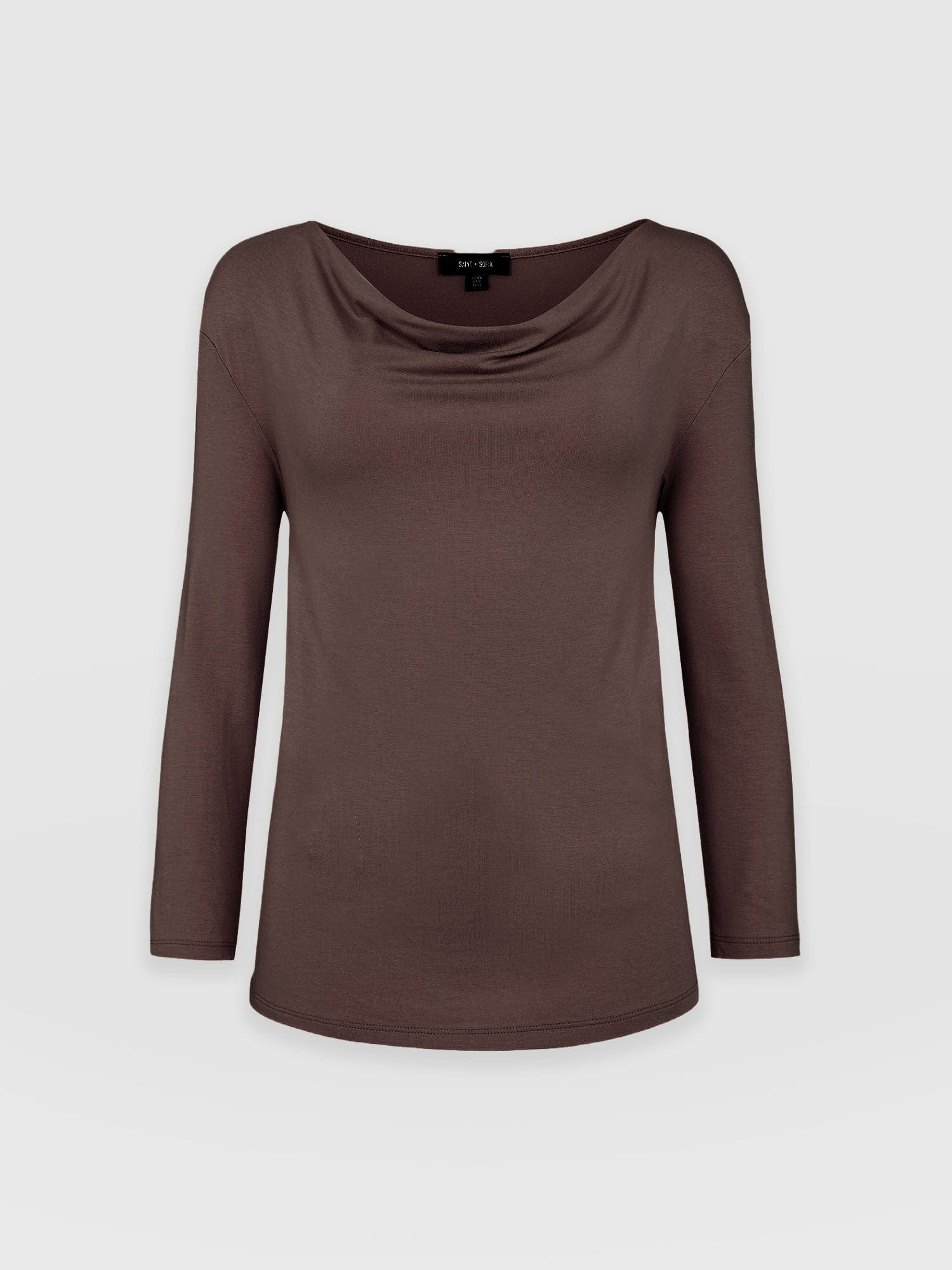 Cowl Neck Tee Long Sleeve - Maroon - Women's T-shirts | Saint + Sofia® USA