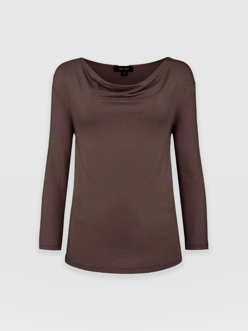 Cowl Neck Tee Long Sleeve - Maroon - Women's T-shirts | Saint + Sofia® USA
